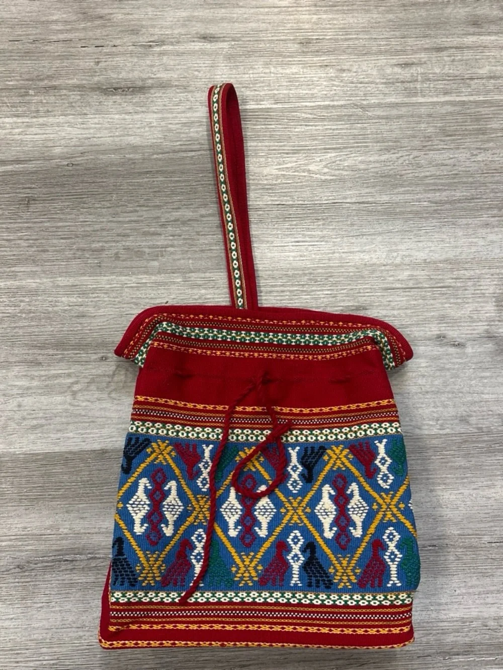 Red Embroidered handwoven Tribal Pattern Hobo Bag one strap colorful
